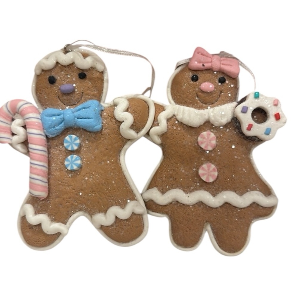Gingerbread Boy and Girl Cookie Couple Sweet Treats Candy Cane & Donut Ornament